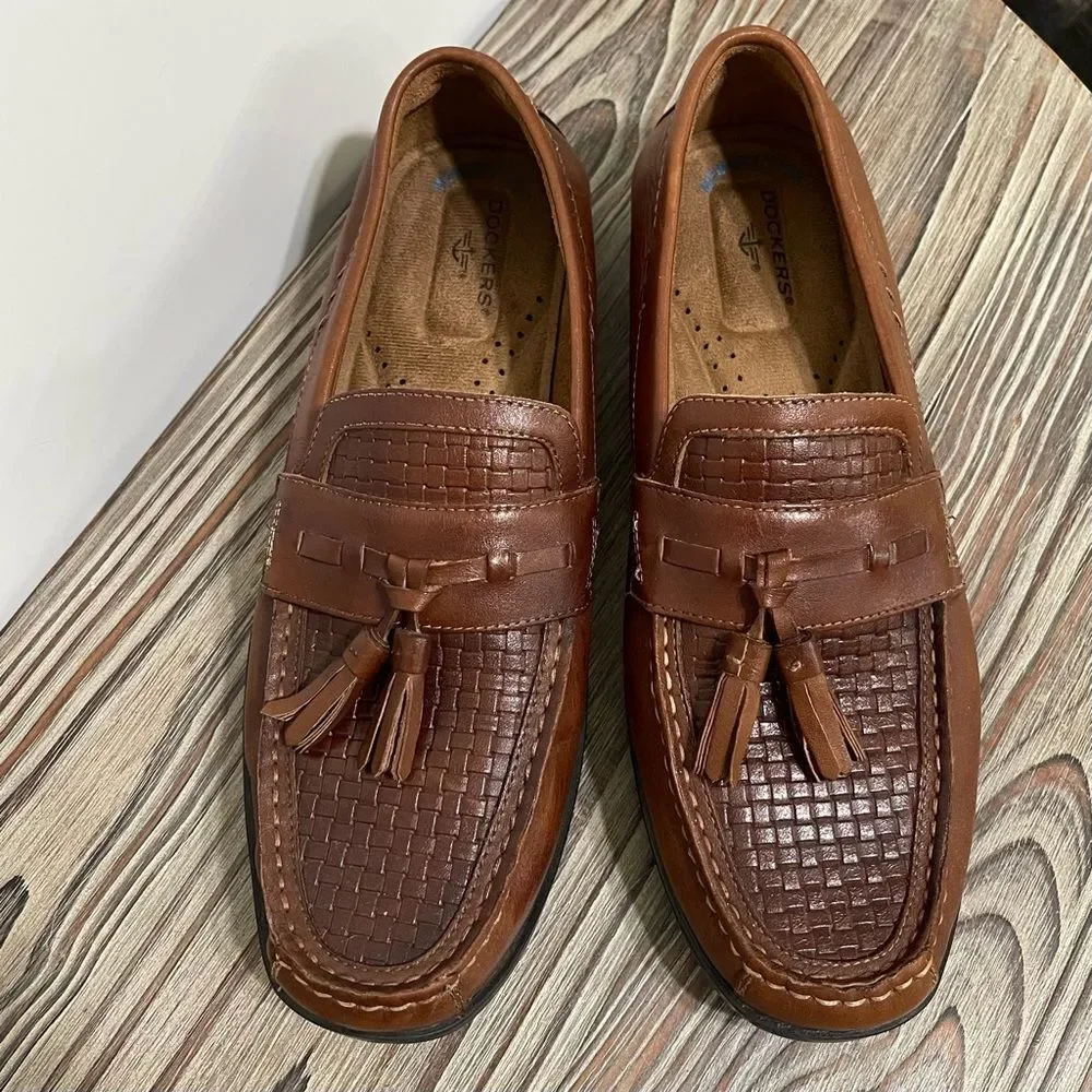 Dockers Memory Foam Brown Leather Loafer Men 10M Comfort Office Business Casual
